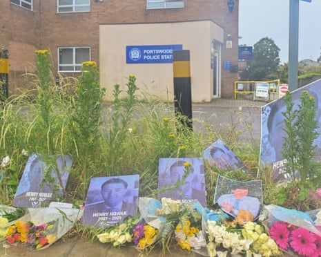 Tributes and flowers to Henry Nowak outside Portswood police station in Southampton.