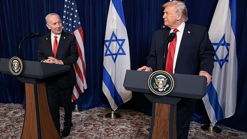 Donald Trump and Benjamin Netanyahu hold a press conference at Trump’s Mar-a-Lago club in Palm Beach, Florida, on 29 December 2025.