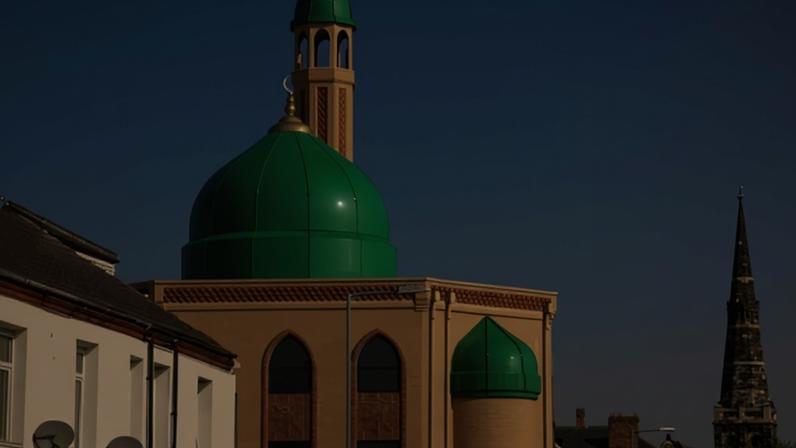 A mosque and a church spire in Stockton-on-Tees.