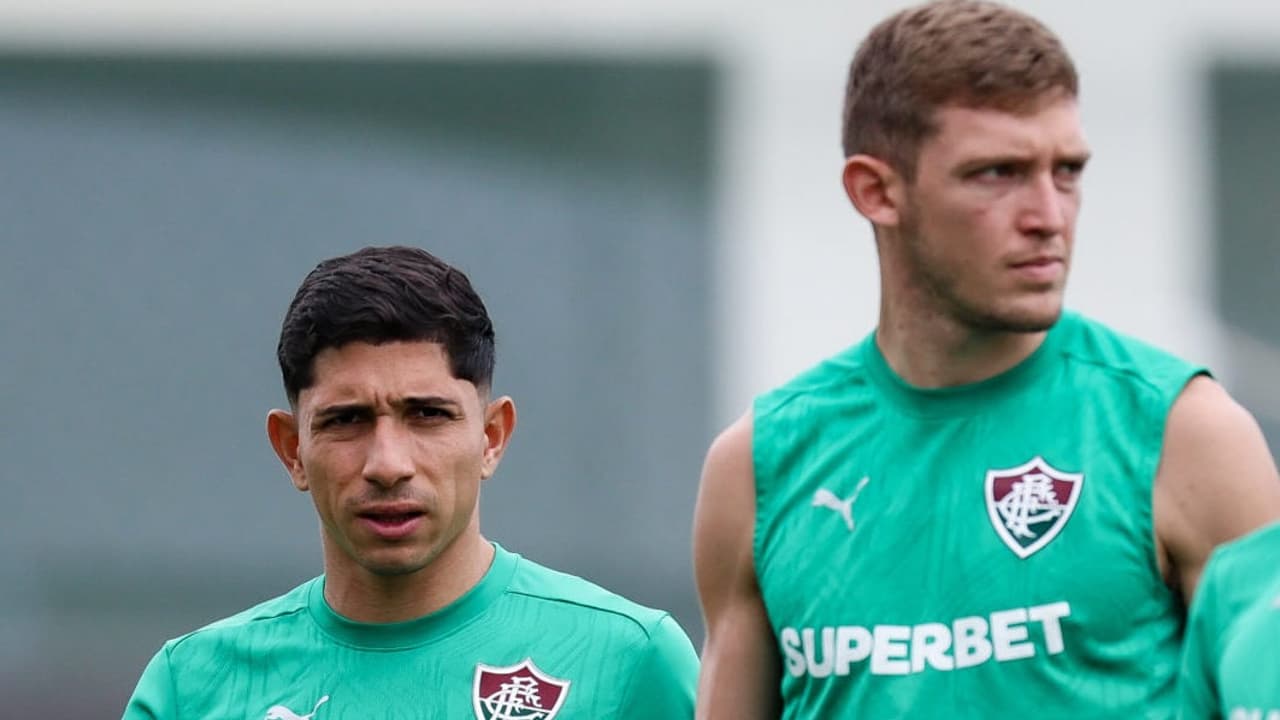 Bernal, Savarino, Castillo e Canobbio no treino do Fluminense (Foto: Marcelo Gonçalves/ Fluminense FC)