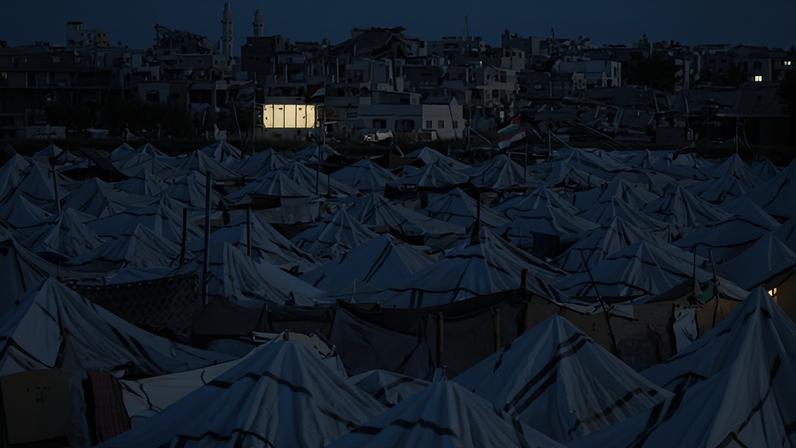 Tents housing displaced Palestinian families at the Nuseirat refugee camp in central Gaza this week.