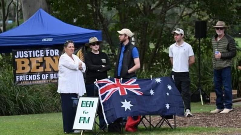 People are seen during a community barbecue organised by supporters of Ben Roberts-Smith at Rocks Riverside Park in Brisbane on Sunday.