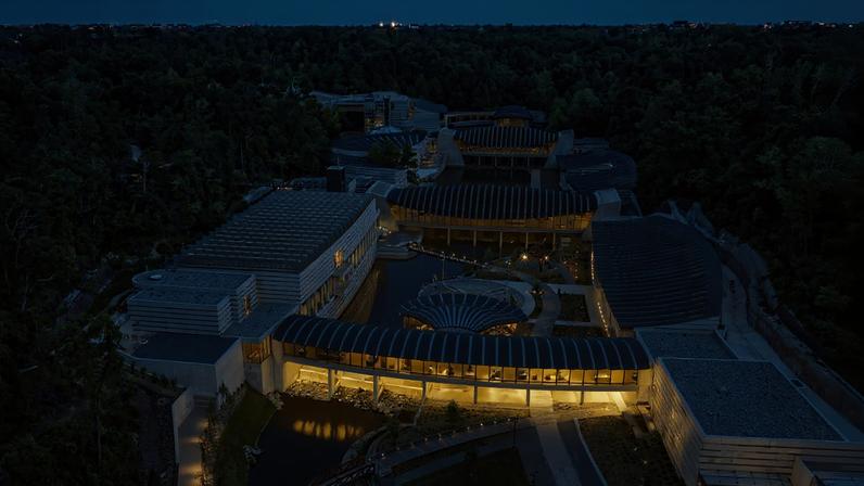 Aerial view of the newly expanded Crystal Bridges Museum of American Art, Bentonville, Arkansas