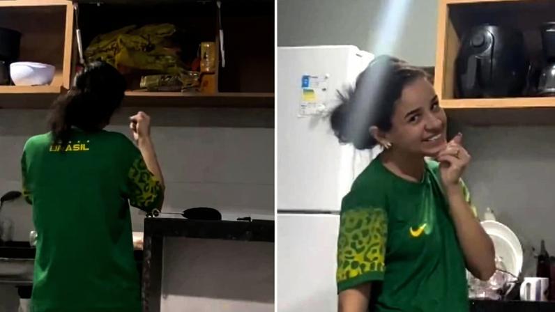 Surda inspira ao orar em Libras e agradecer pelas compras do mês