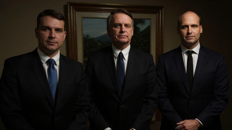 O presidente Jair Bolsonaro, junto aos filhos Flávio e Eduardo. Foto: Reprodução