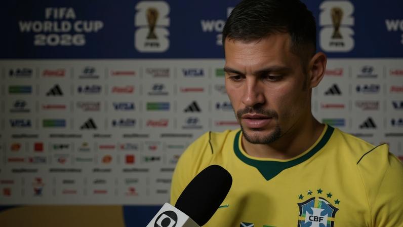 Bruno Guimarães fala com a imprensa após Brasil x Escócia (Foto: Reprodução/ Globo)