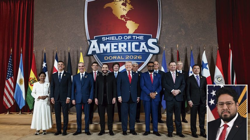 O “Escudo das Américas” submete os participantes à ingerência da Casa Branca. Humire (acima) não esconde os planos de Washington para a região – Imagem: Daniel Torok/Casa Branca Oficial e William Platt/Exército dos EUA