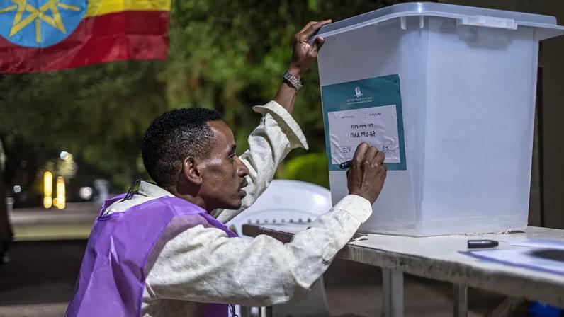 An election official prepares voting materials ahead of parliamentary elections in Addis Ababa, Ethiopia, on June 1.