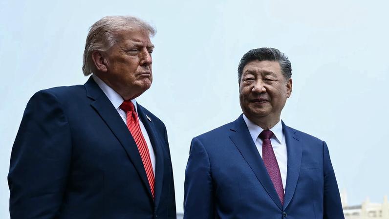 U.S. President Donald Trump and Chinese President Xi Jinping visit the Temple of Heaven in Beijing on May 14.