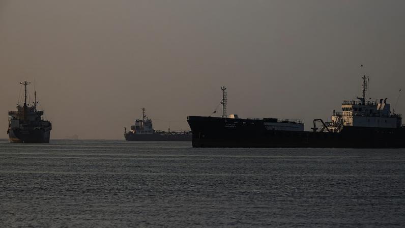 Vessels in the Strait of Hormuz are seen from Suru Beach in Bandar Abbas, Iran, on June 1.