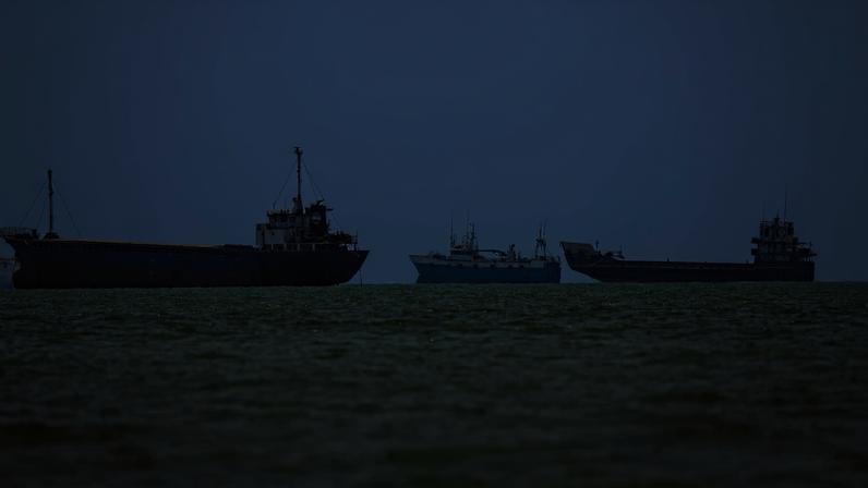 Vessels in the Strait of Hormuz are anchored off Bandar Abbas, Iran, on June 18.