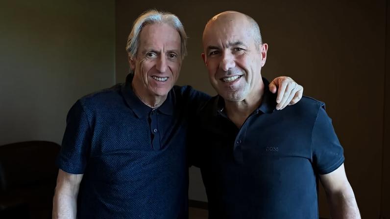 Técnico do Flamengo, Leonardo Jardim ao lado de Jorge Jesus, ídolo do clube (Foto: Reprodução)
