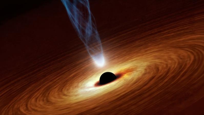 Astronomers at MIT and elsewhere have detected a quasar flickering from the very early universe. This artist’s concept illustrates a quasar accretion disk.