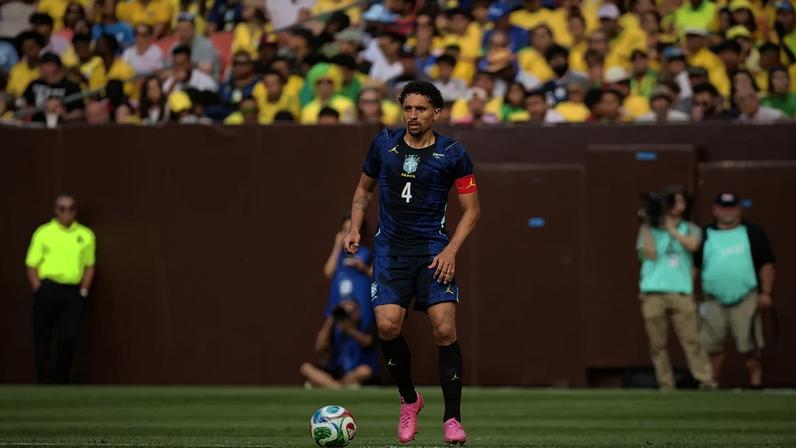 Marquinhos em ação pela Seleção Brasileira diante do Egito, no último amistoso antes da Copa do Mundo (Foto: Kirk Irwin/Getty Images/AFP)