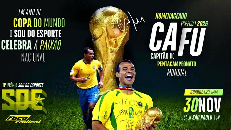 Cafu é o homenageado especial do prêmio Sou do Esporte (Foto: Reprodução)