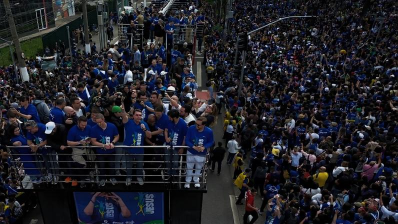 A 34ª Marcha para Jesus, em São Paulo, em 4 de junho de 2026. Foto: Miguel Schincariol/AFP