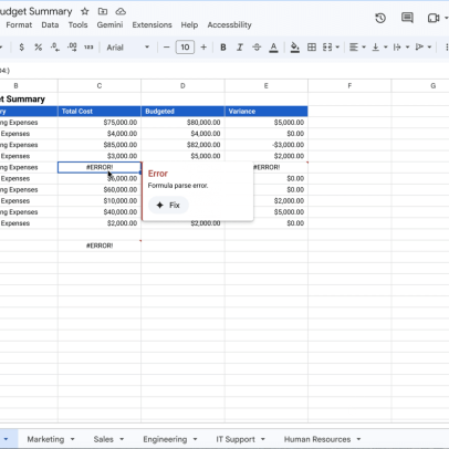 Gemini AI corrige fórmulas quebradas no Google Sheets agora