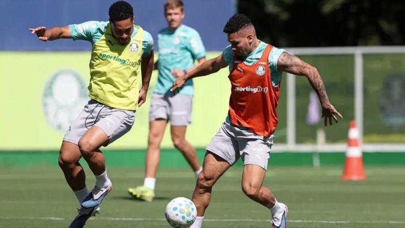 Jogadores durante treinamento do Palmeiras (Foto: Cesar Greco/Palmeiras/by Canon)