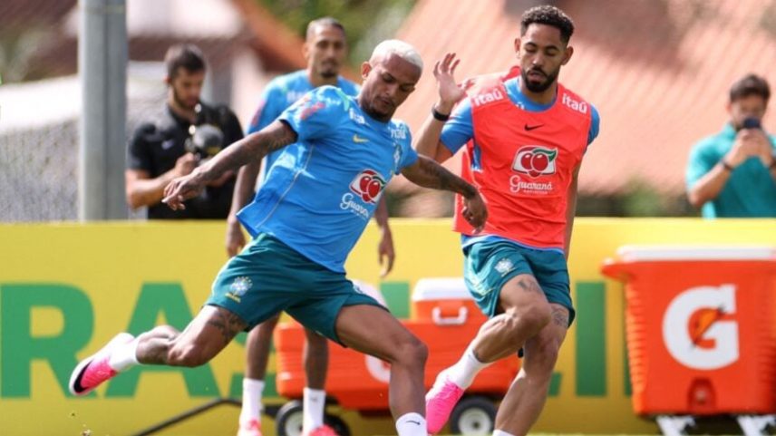 Wesley Franca e Matheus Cunha, do Brasil, durante o treinamento