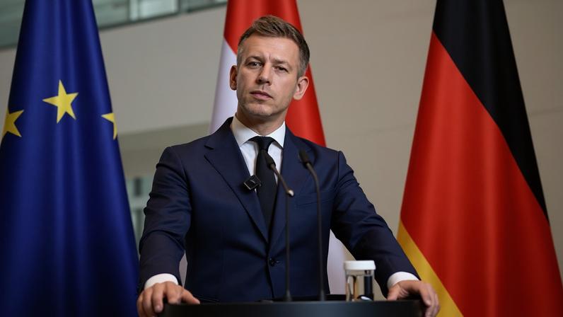 Péter Magyar, este martes en Berlín.