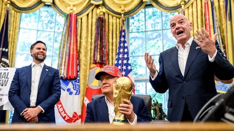 Game plan: US President Donald Trump, with Vice President J.D. Vance (left) and Fifa President Gianni Infantino at The White House with the famous World Cup globe trophy