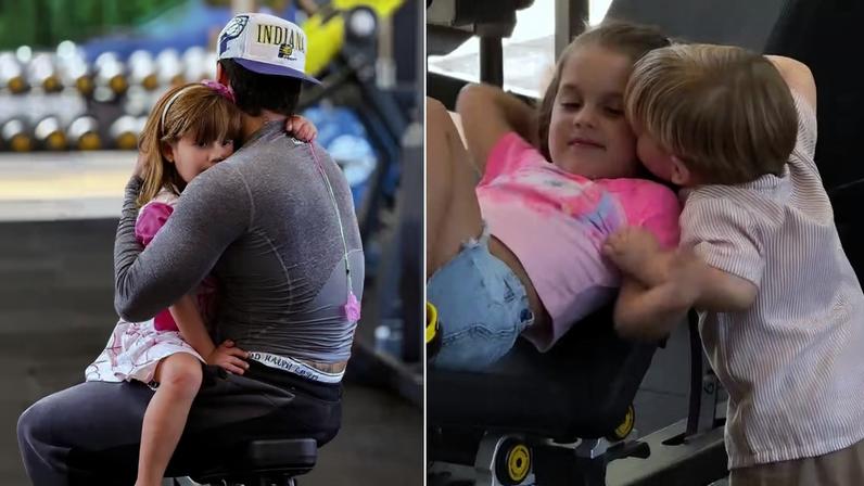 Zé Felipe com os filhos na academia da mansão onde mora — Foto: Reprodução/Instagram