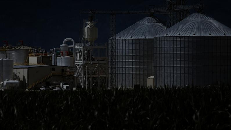 Reuters Uma usina de etanol com seus silos de milho ao lado de um milharal