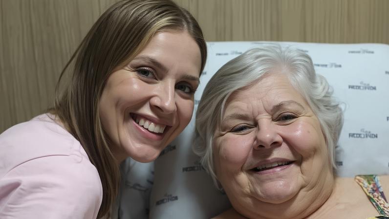 Ana Carolina Madeira visita Vovó Naná em hospital. As duas se tornaram amigas no 'BBB 9' — Foto: Reprodução