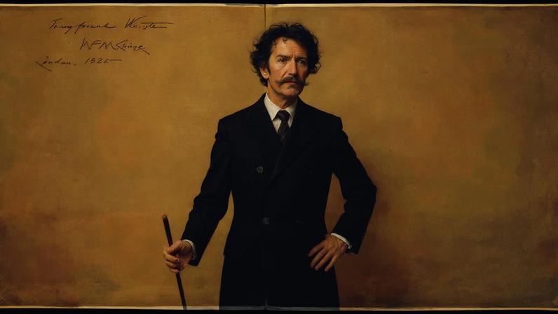 James Abbott McNeill Whistler (1885) by William Merrit Chase. Whistler famously took John Ruskin to court after the writer was disparaging about one of his nocturne paintings