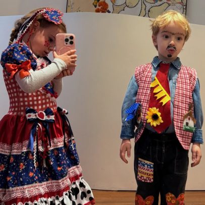 Isabella Scherer mostra filhos prontos para festa junina