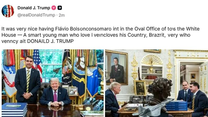 Trump faz post sobre encontro com Flávio Bolsonaro — Foto: Reprodução/Truth Social