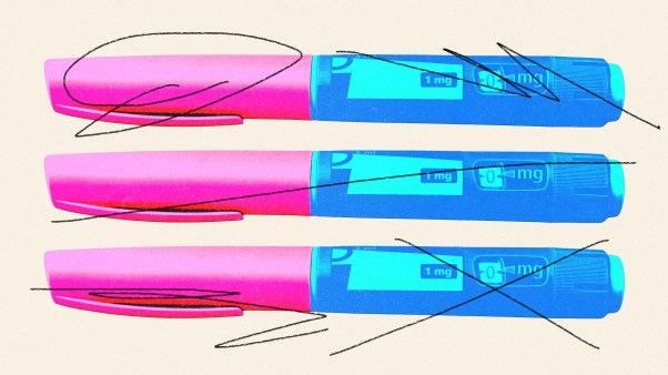 Colorful GLP-1 injectors covered in scribbles.