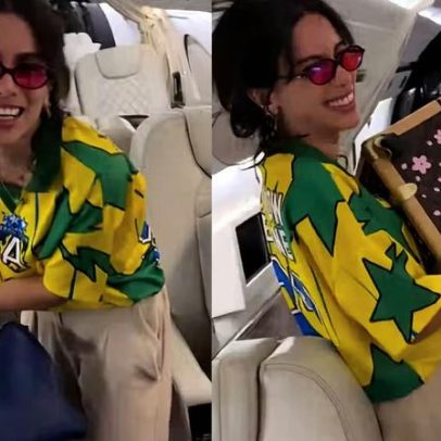 Anitta faz improviso musical em jatinho rumo à Copa e provoca sem tigrinho