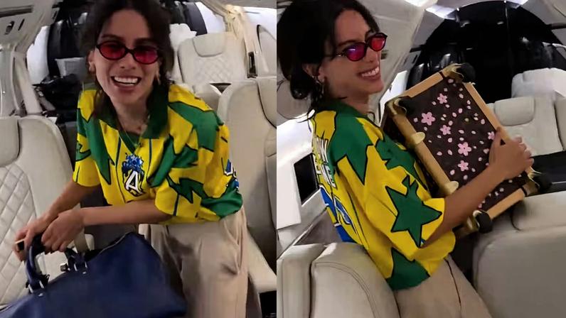 Anitta improvisa música em jatinho — Foto: Reprodução/Instagram