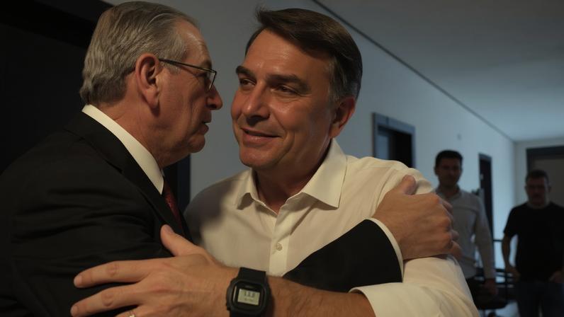 Eduardo Cunha e Flávio Bolsonaro durante encontro em Belo Horizonte nesta terça-feira (2) — Foto: Reprodução/Instagram