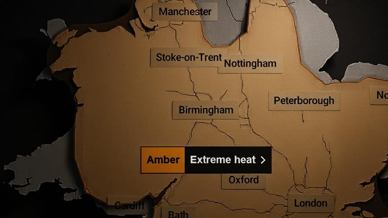Met Office Weather map showing Wales covered by an amber heat warning apart from Pembrokeshire on the west of the country