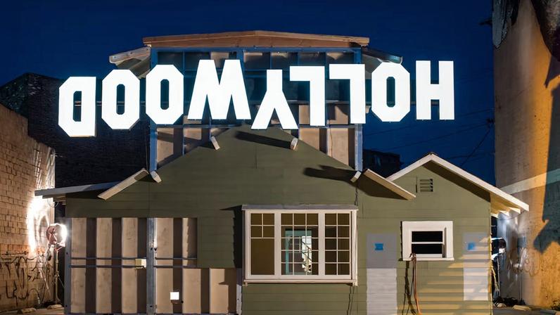 A reconstructed bungalow in Paul and Damon McCarthy’s installation Rebel Dabble Babble, hosted at the Box in 2012