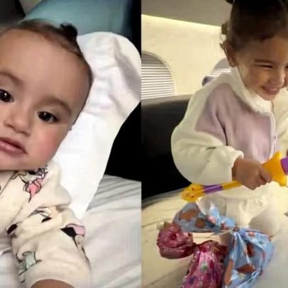 Bruna Biancardi mostra as filhas de Neymar em voo rumo à Copa do Mundo