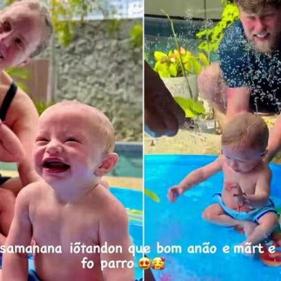 Paulinha Leite exibe dia de piscina com gêmeos de 7 meses