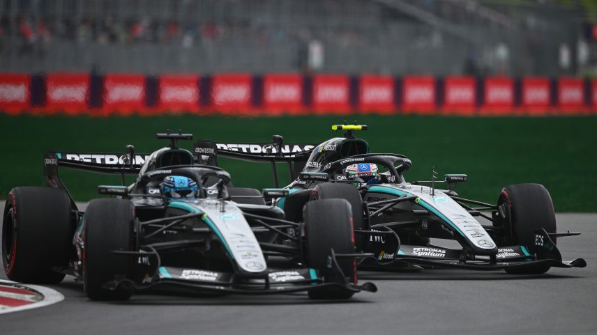 George Russell e Kimi Antonelli disputam liderança do GP do Canadá — Foto: Rudy Carezzevoli/Getty Images