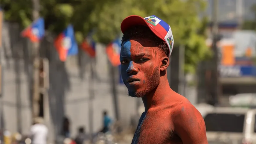 A man reacts during a protest march in Port-au-Prince, Haiti, on May 18.