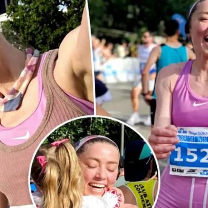 Amber Heard mostra rara imagem da filha Oonagh após corrida de 10K