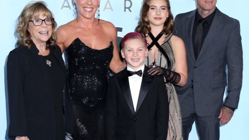 Pink hosted the 2026 Tony Awards in New York City Sunday, and was accompanied on the red carpet by her mom, husband, and kids. (Daughter Willow is seen second from right.)