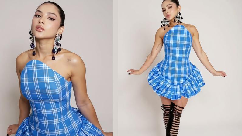 Mileide Mihaile aposta em vestido xadrez para São João da Thay