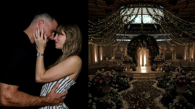 Taylor Swift and Travis Kelce — pictured in their engagement photos — will put on a production on the scale of her “Eras tour,” at Madison Square Garden, multiple sources tell Page Six.