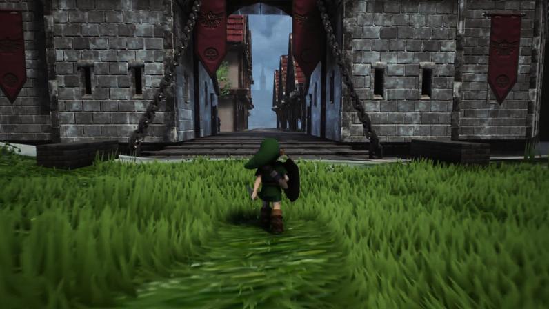 Link runs toward a castle.