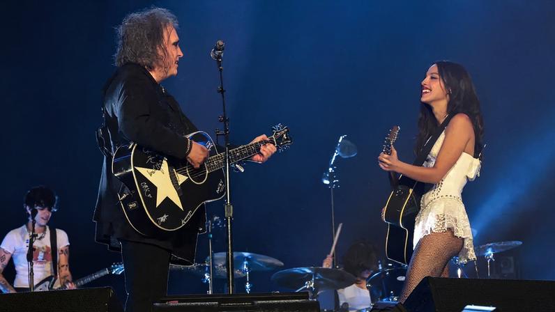 Rodrigo and Smith onstage at Glastonbury last year