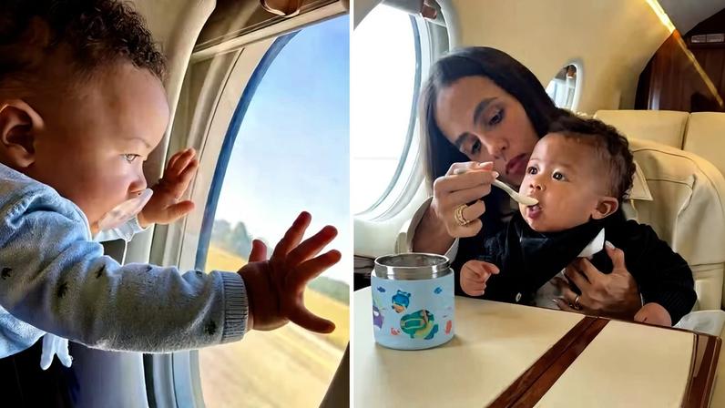 Carol Peixinho mostra fotos do filho em viagem de jatinho