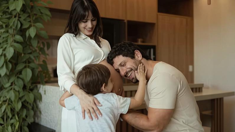 À espera de segundo bebê, Pérola Faria e Mário Bregieira posam com o filho mais velho, Joaquim