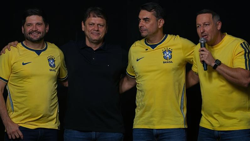 André do Prado, Tarcísio de Freitas, Flávio Bolsonaro e Guilherme Derrite